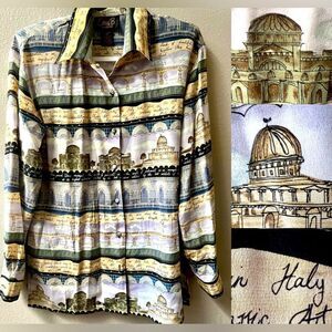 COREY B NEW YORK 100% SILK ITALY ART BUTTON DOWN SHIRT SIZE 6~RARE